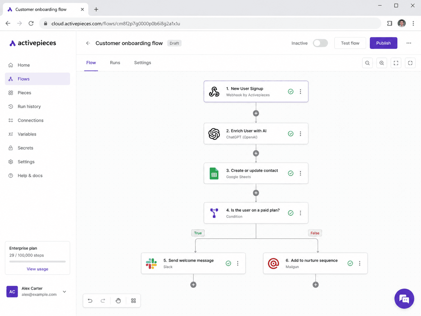 Activepieces open-source automation builder interface