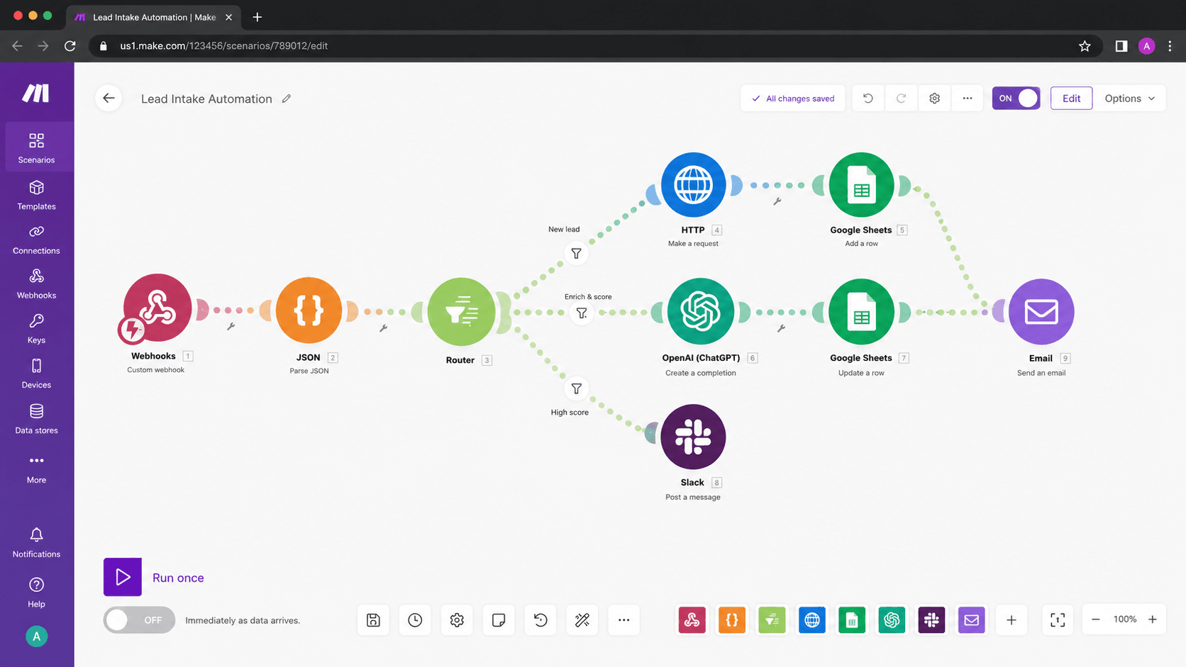 Make scenario builder showing connected operation modules